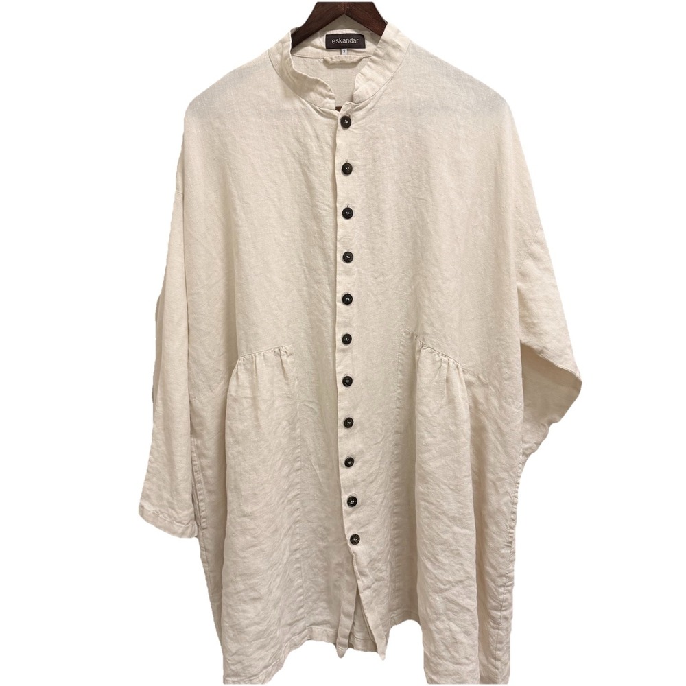 Eskandar 100% Linen Tunic Ivory With A Mandarin Collar Sz 2